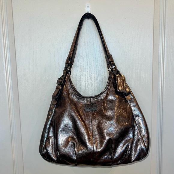Coach Madison Metallic Silver Leather 3-compartment Shoulder Bag - Picture 1 of 4